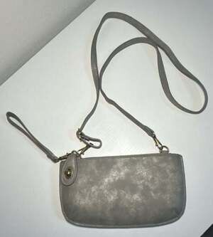 Joy Susan Mini Crossbody Wristlet Clutch in Gray Metallic
